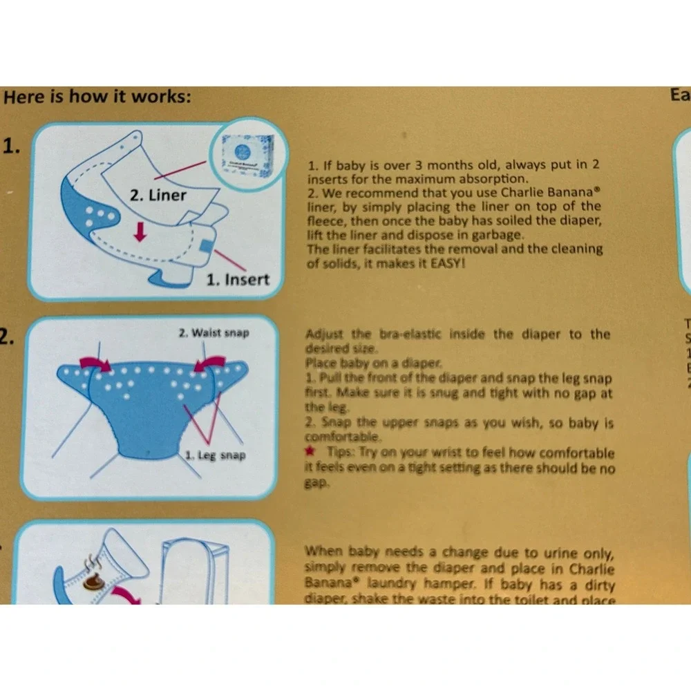 Charlie Banana 5 Cloth Diapers One Size + 5 Inserts Multi Color Reusable Set